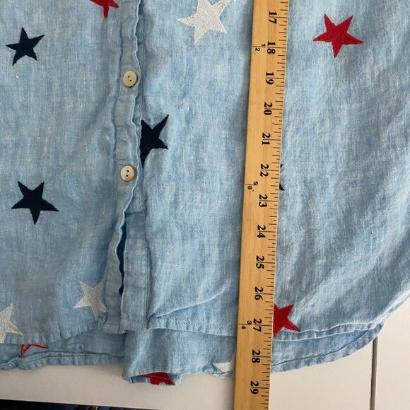 John Mark Blue Relaxed Button Down Shirt with Mandarin Collar - Picture 9 of 10